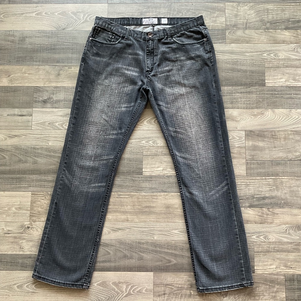 38x34 Akademiks Tailored Fit Jeans Men’s Washed Black Denim Embroidered Pockets - Picture 2 of 12
